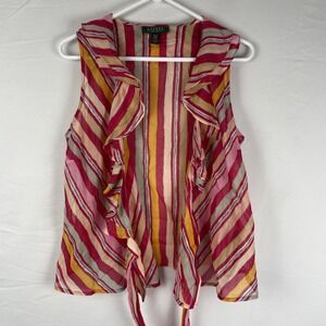 Lauren‎ Ralph Lauren Blouse Women's Size PL Striped Tie Open Boho Hippie